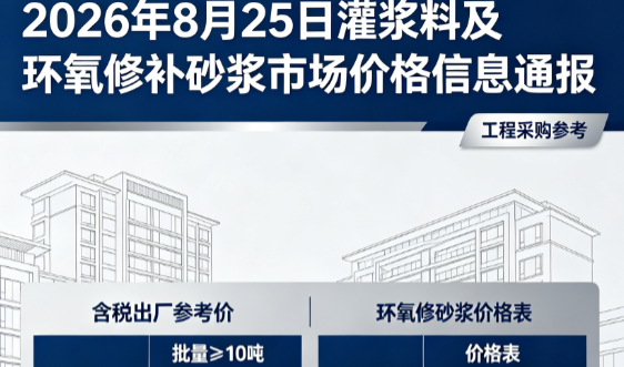 五营2026年8月25日灌浆料及环氧修补砂浆市场价格信息通报